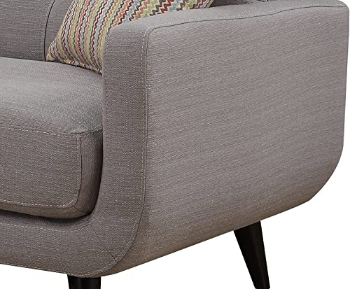 AC Pacific Crystal Mid Century Modern Upholstered Living Room Tufted Sofa with 2 Accent Pillows, Trout Grey