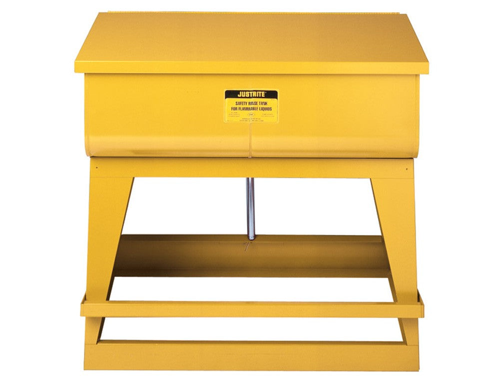 Justrite 22 Gallon Rinse Tank, Floor-Standing, Foot-Operated Self-Close Cover, Drain Plug, Steel