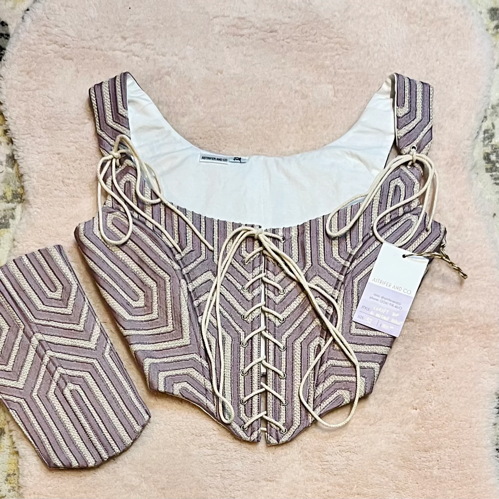 Front Lacing Corset Top with Adjustable Straps in Violet- Size EU 32 (XXS)