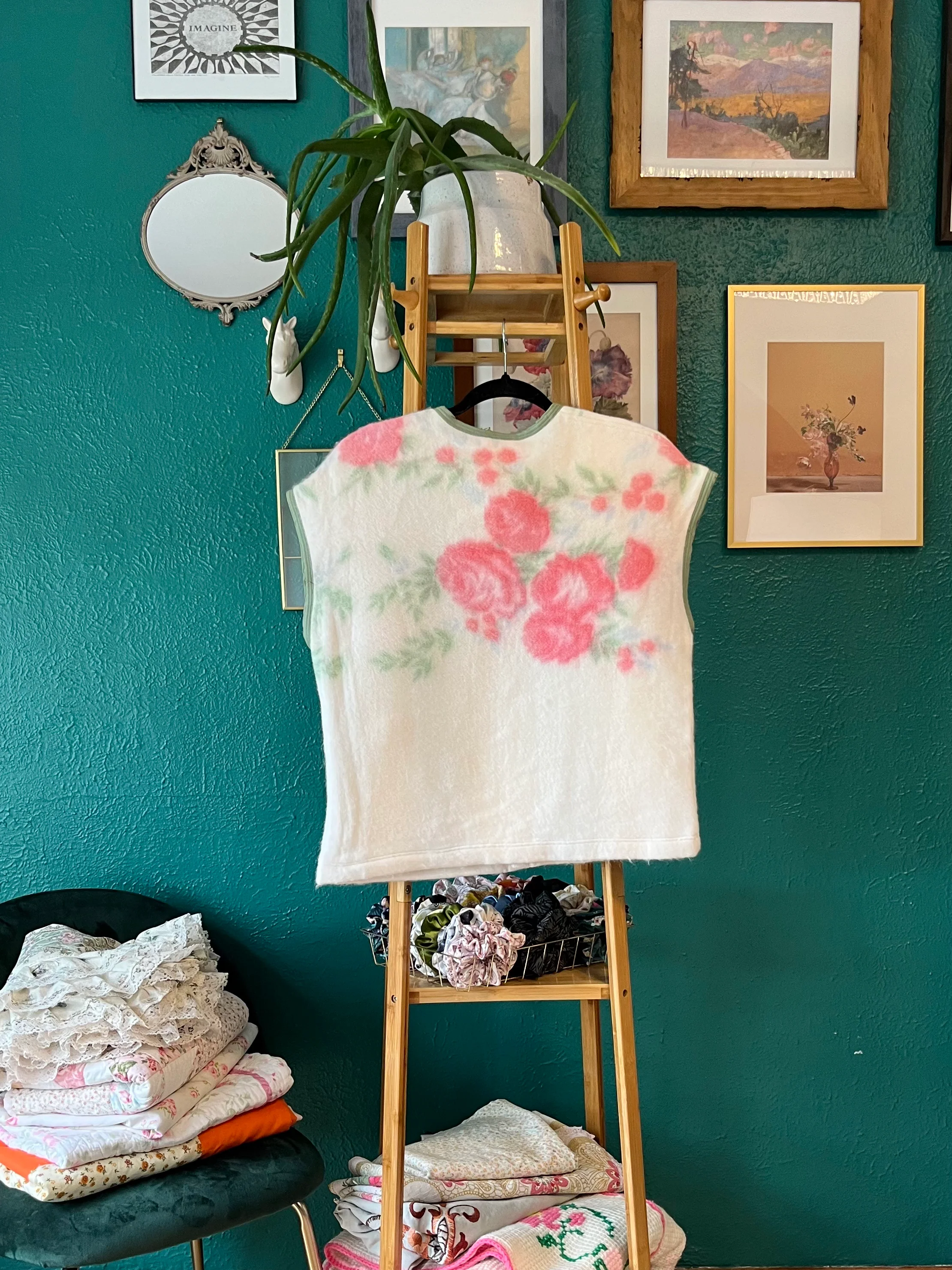 Blanket Vest in Rose Trellis Viscose and Nylon (M)