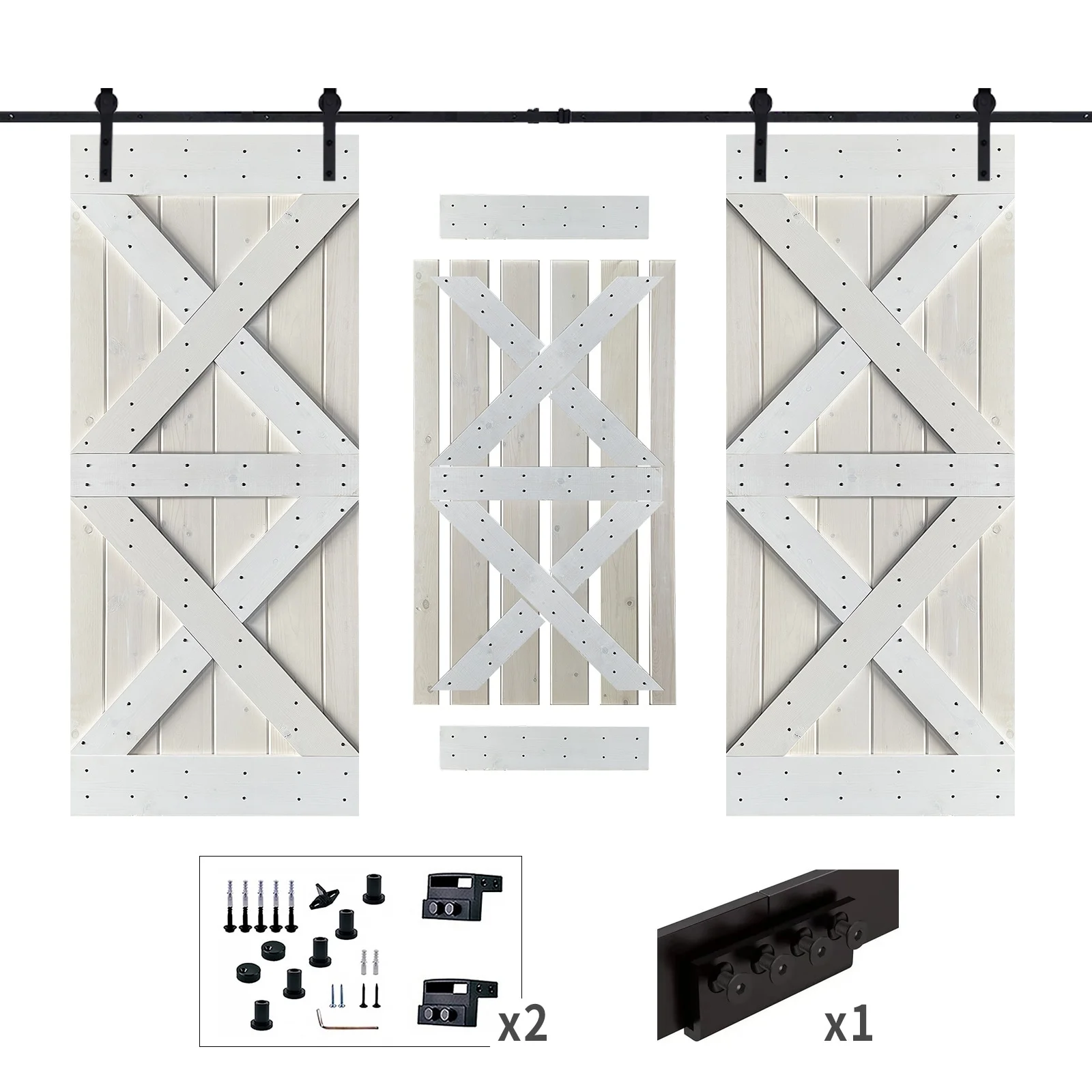 DIY Sliding Barn Wood Door with Hardware Kit Included,Pre-Drilled Ready to Assemble, Double X Brace White 72