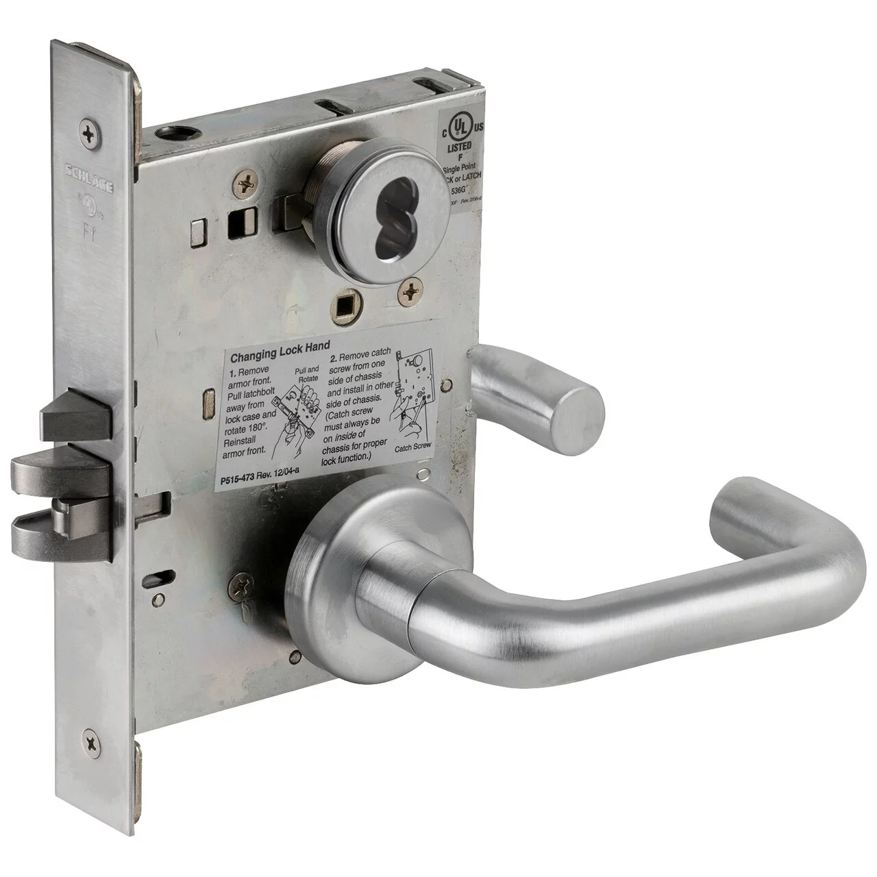 Schlage L9080J 03A 626 Grade 1 Storeroom Mortise Lock Schlage FSIC Less Core 03 Lever A Rose Satin Chrome Finish Field Reversible