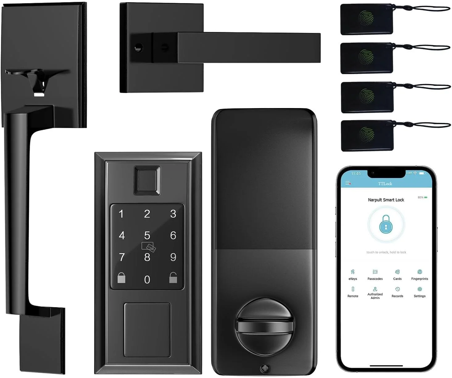 YANRUI Smart Lock with Front Door Handle Set, Keyless Entry Door Lock Deadbolt Smart Locks for Front Door, Fingerprint Electronic Door Lock, via Bluetooth App/WiFi(Need Gateway) Control, Matte Black