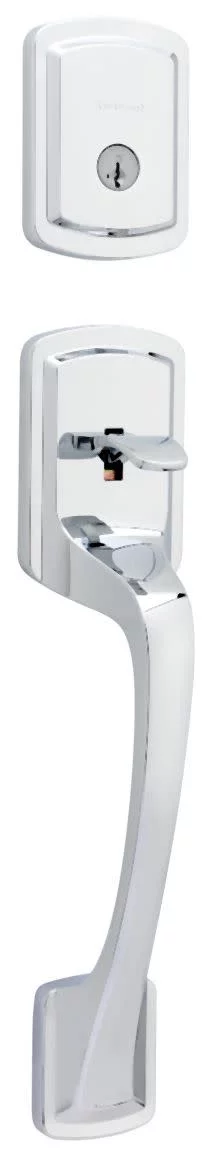 Prague Single Cylinder Exterior Only Handleset featuring SmartKey Series in Polished Chrome