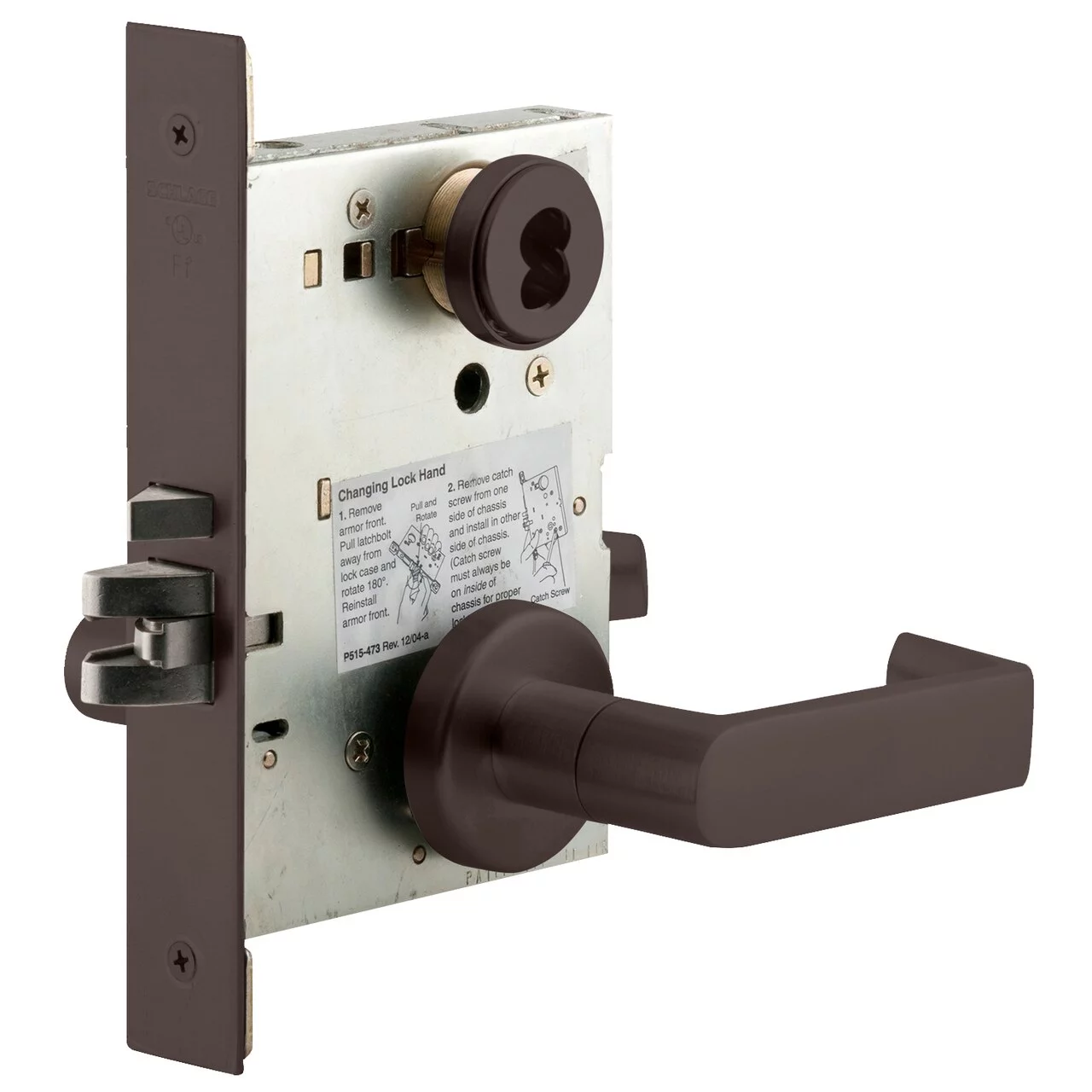 Schlage L9050J 06A 613 Grade 1 Entrance Office Mortise Lock Schlage FSIC Less Core 06 Lever A Rose Dark Oxidized Satin Bronze Oil Rubbed Finish Field Reversible