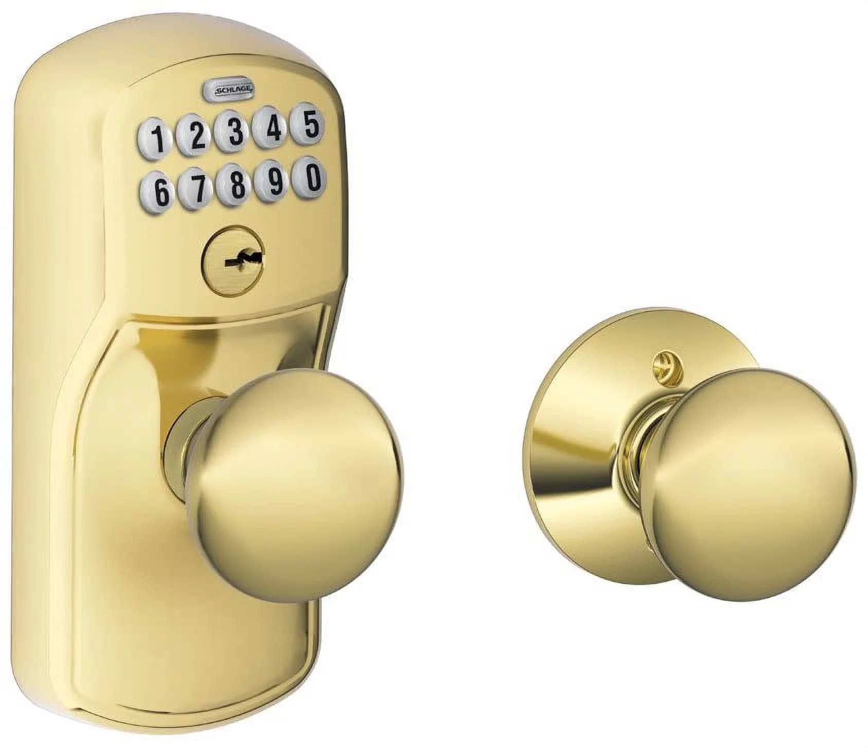Schlage Fe575-Ply-Ply Plymouth Keypad Entry Auto-Lock Door Knob Set - Brass