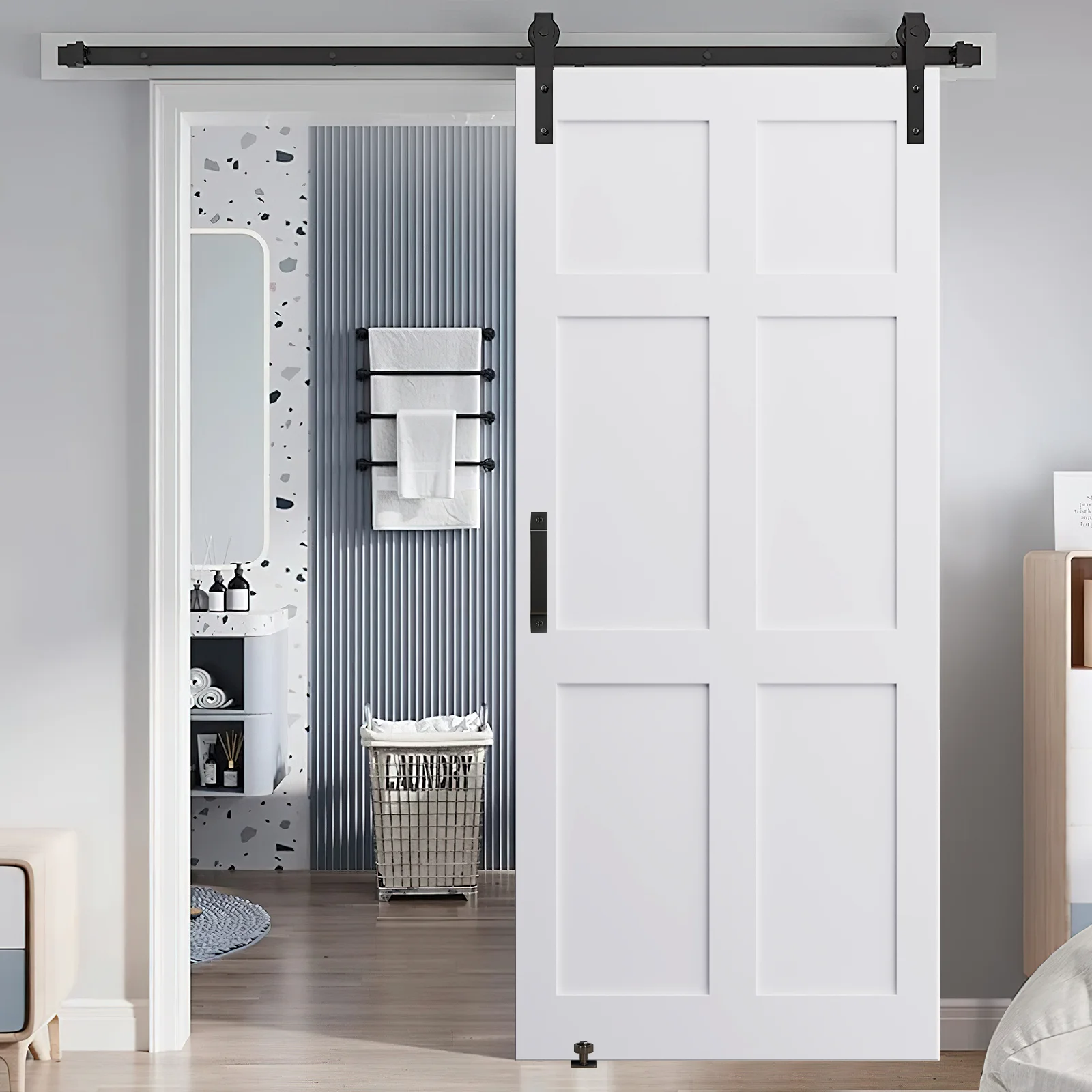 Modern Barn Door Slab with Sliding Hardware Kit - [{'Package 1': '40.55*3.54*3.54 in', 'Package 2': '81.8*12.2*4.33 in'}] - Upgrade your space with this DIY barn door kit!