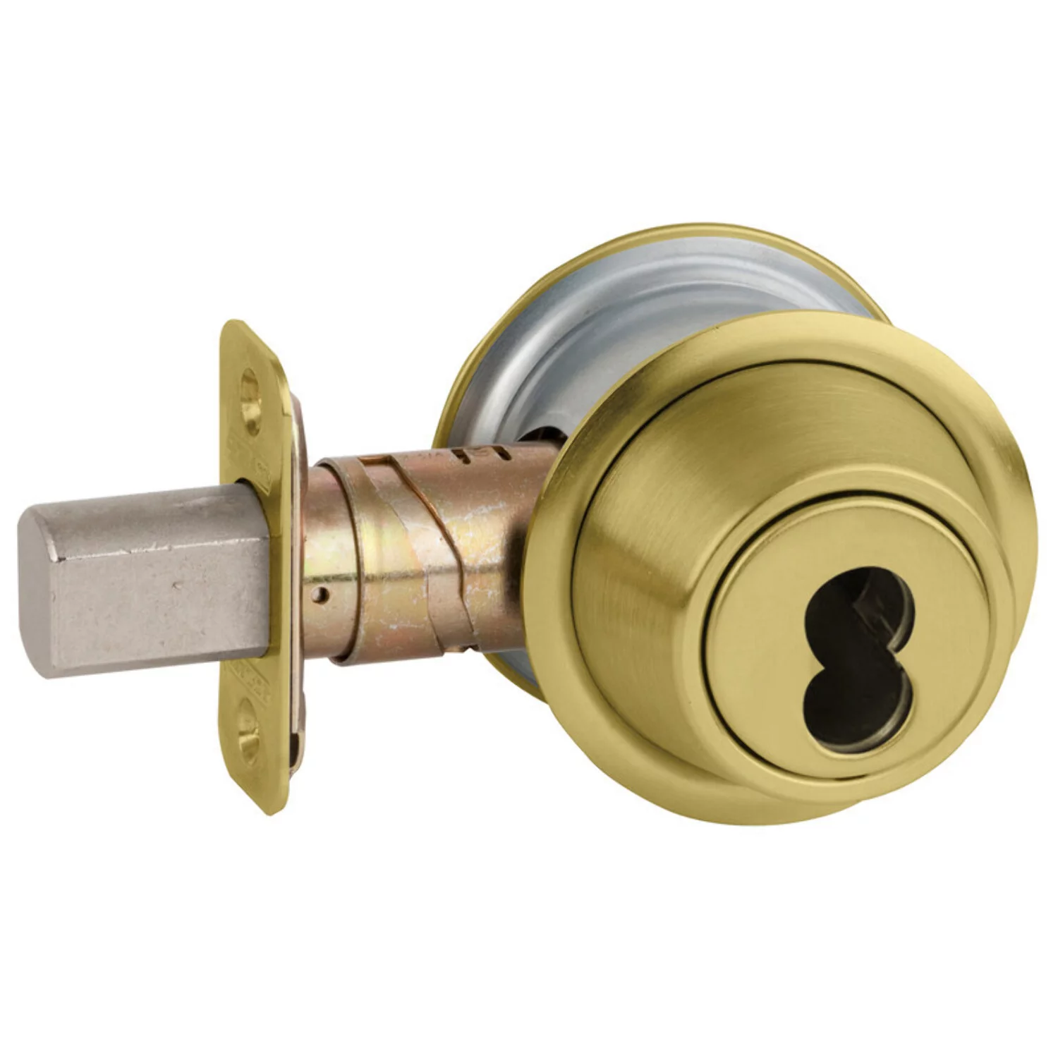 Schlage B560B 606 Grade 3 Single Cylinder Deadbolt SFIC Prep Less Core Adjustable 2-3/8 and 2-3/4 Backset Satin Brass Finish
