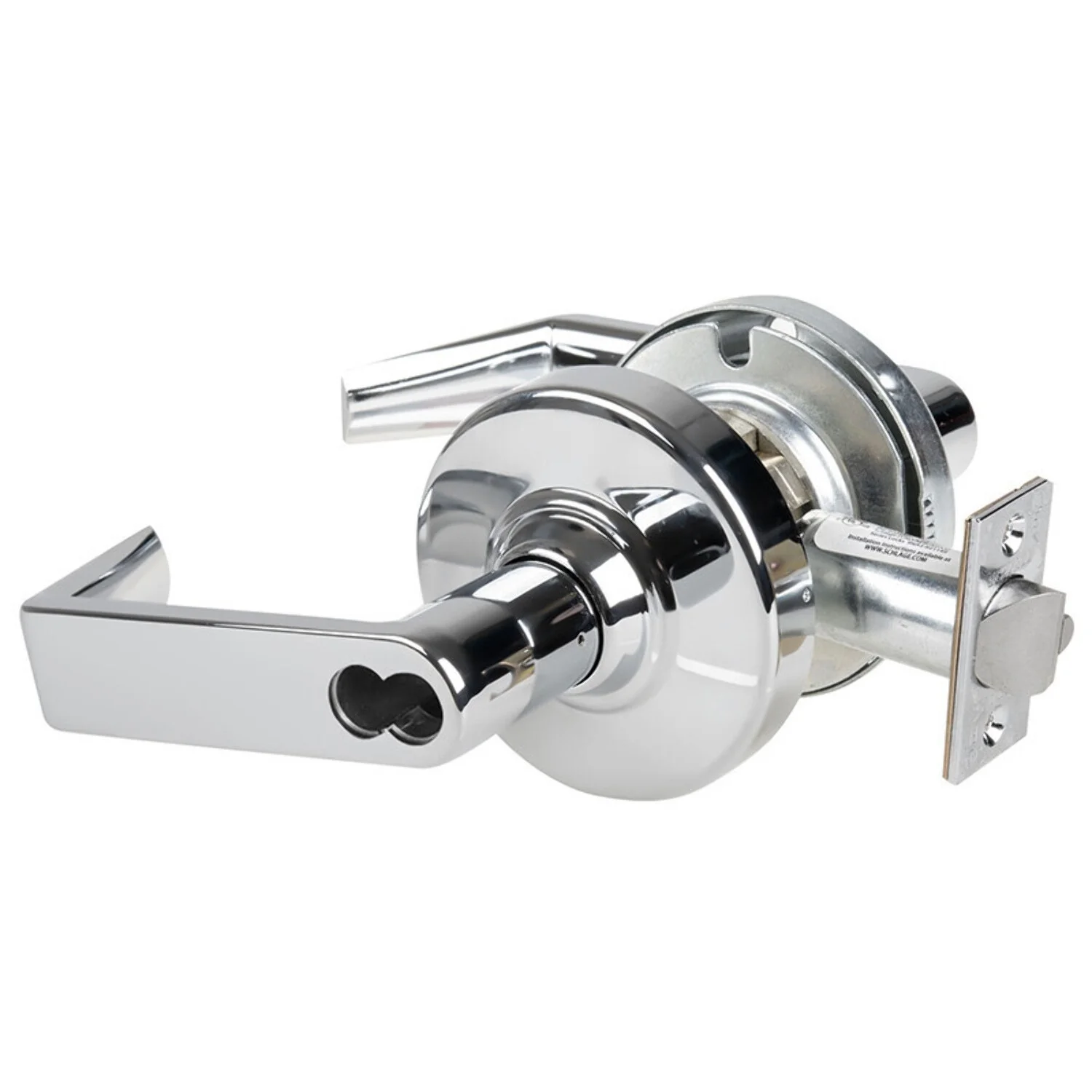 Schlage ND80JD RHO 625 Grade 1 Storeroom Lock Rhodes Lever Schlage FSIC Prep Less Core Bright Chrome Finish Non-Handed
