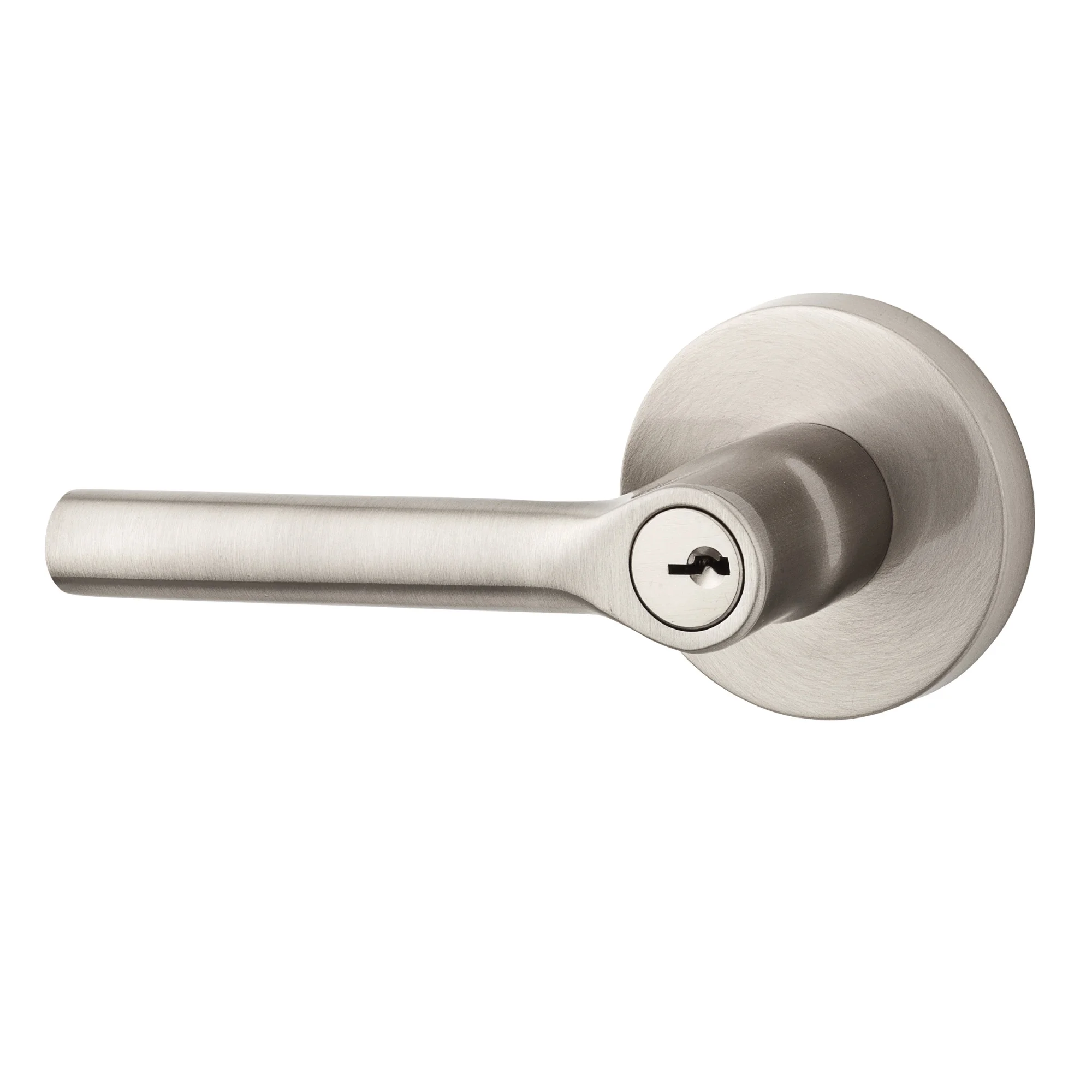 ENTUBCRR150 Entry Tube Lever and Contemporary Round Rose with 6AL Latch and Dual Strike Satin Nickel Finish