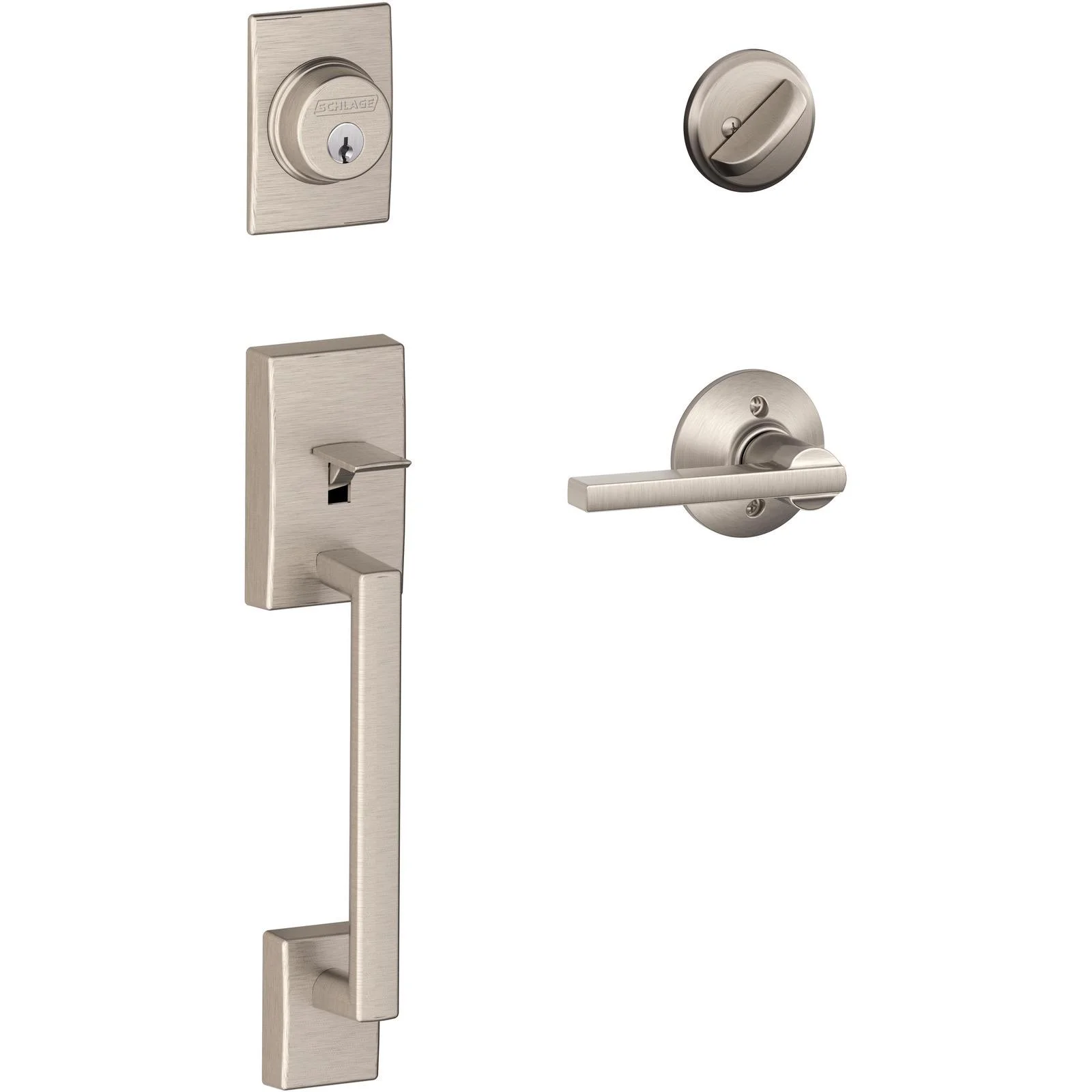 Schlage F60V-LAT-CEN Century Handle Set with Latitude Lever Interior, Satin Nickel