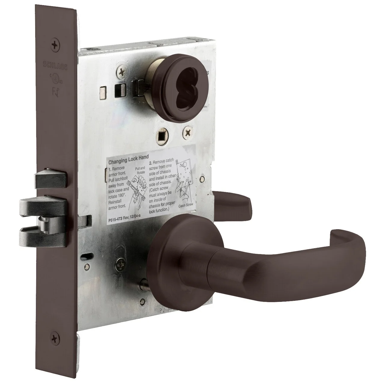 Schlage L9050J 17A 613 Grade 1 Entrance Office Mortise Lock Schlage FSIC Less Core 17 Lever A Rose Dark Oxidized Satin Bronze Oil Rubbed Finish Field Reversible