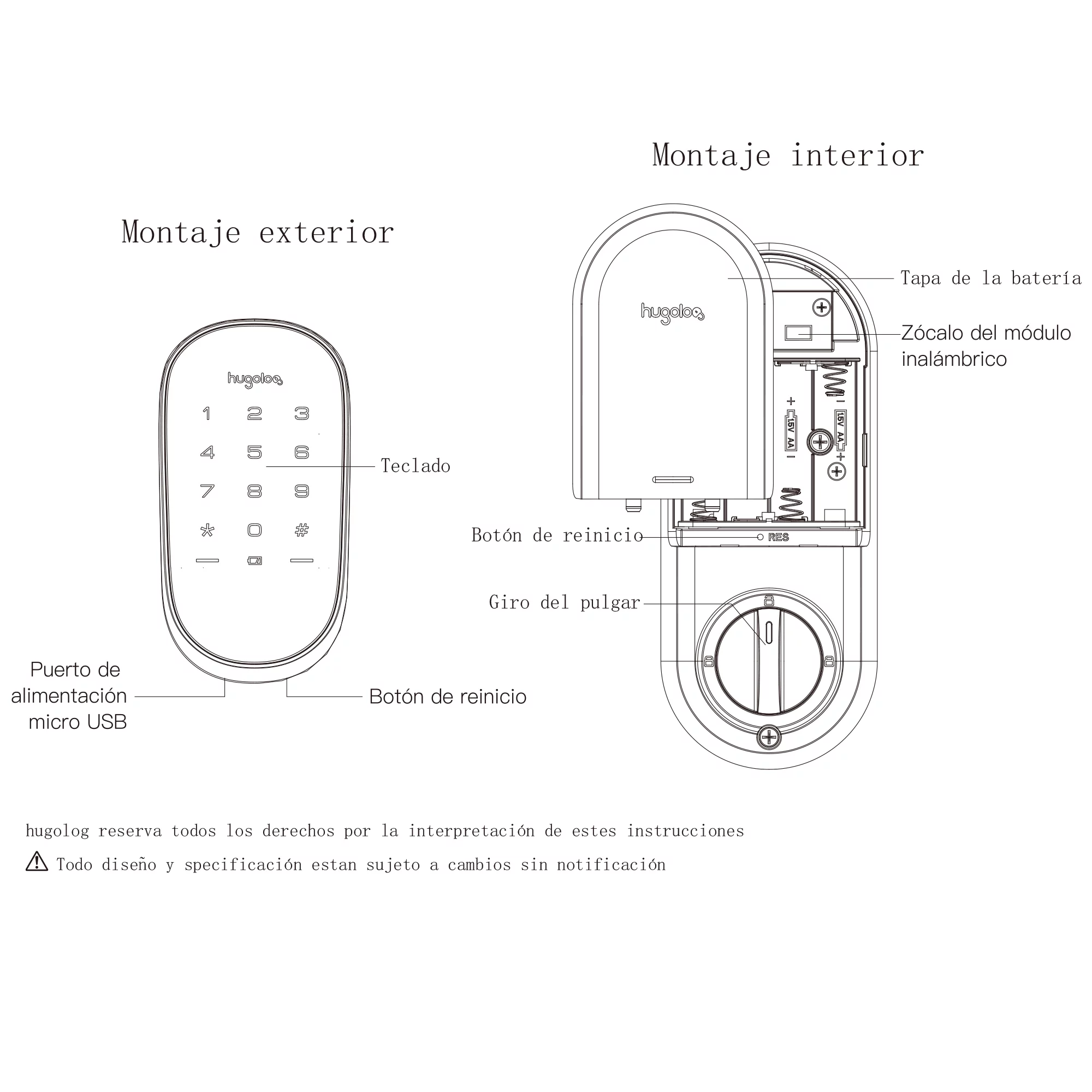 Hugolog Electronic Keypad Deadbolts, Smart Keyless Entry Door Locks, WIFI, Bluetooth, Touchscreen for passcode, IP54 Waterproof, Auto Lock