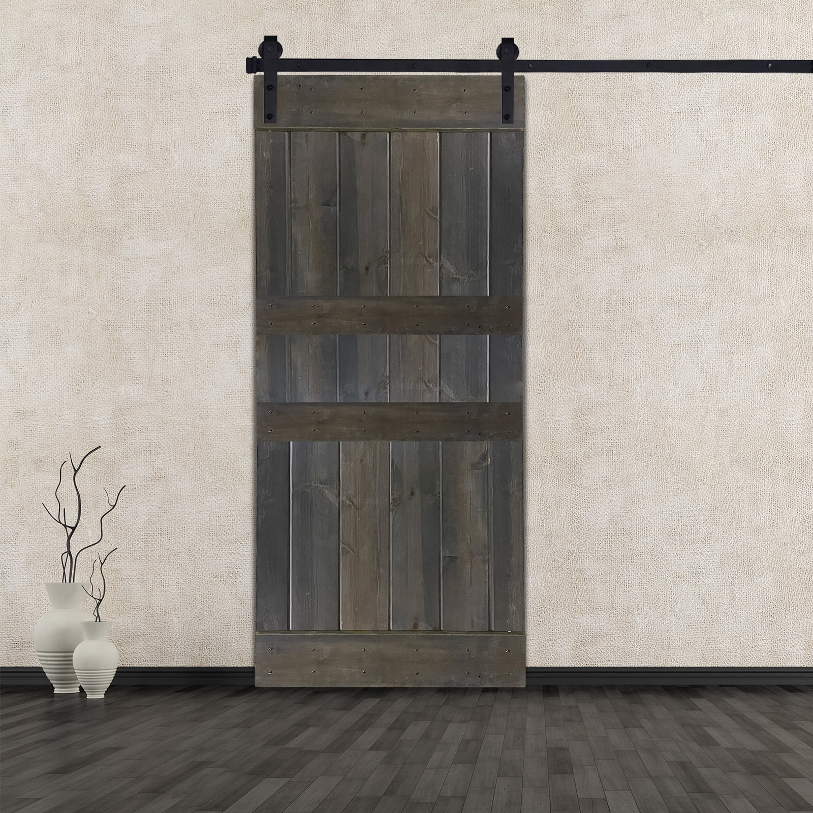 Akicon Paneled Wood Barn Door with Installation Hardware Kit - D2 Series Espresso 24