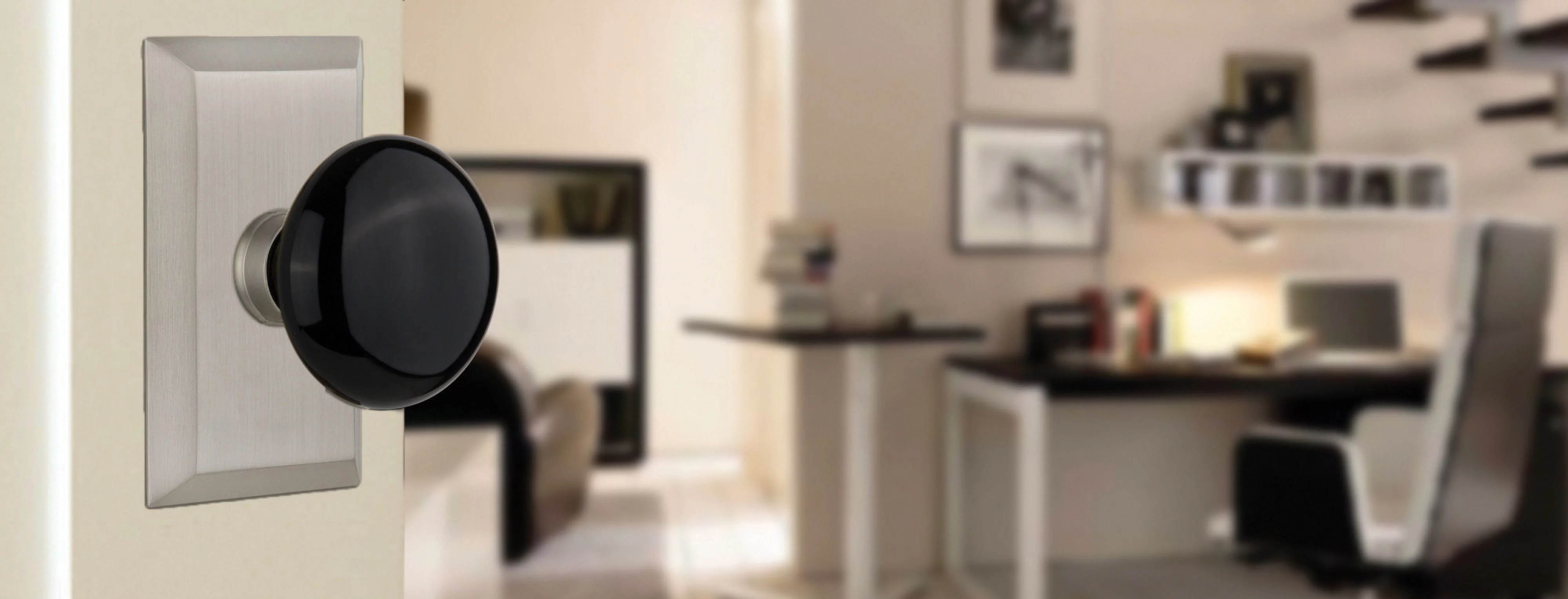 Nostalgic Warehouse Stublk_Psg_238_Nk Black Porcelain Solid Brass Passage Door Knob Set -