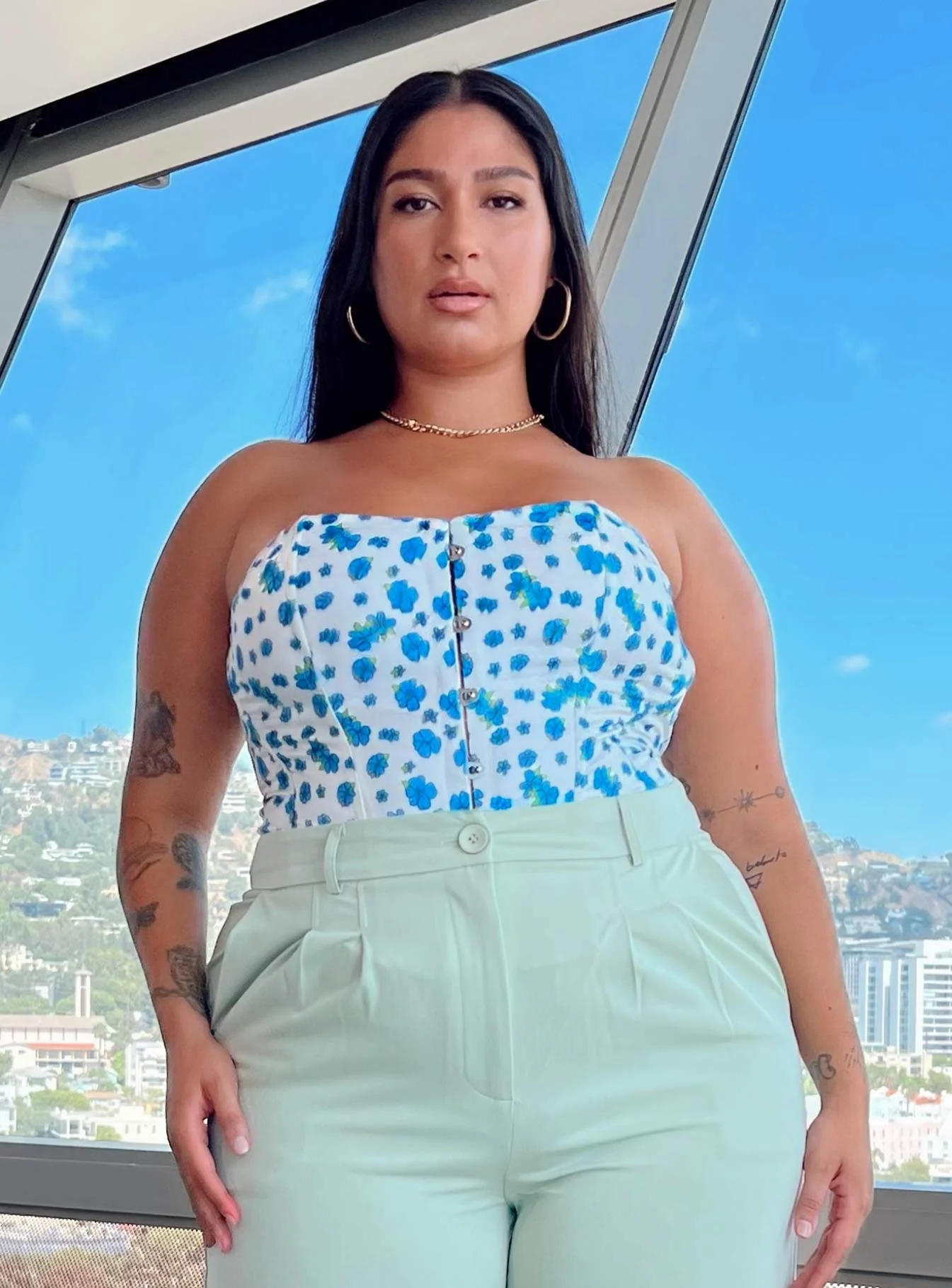 In The Moment Strapless Top White / Blue Curve