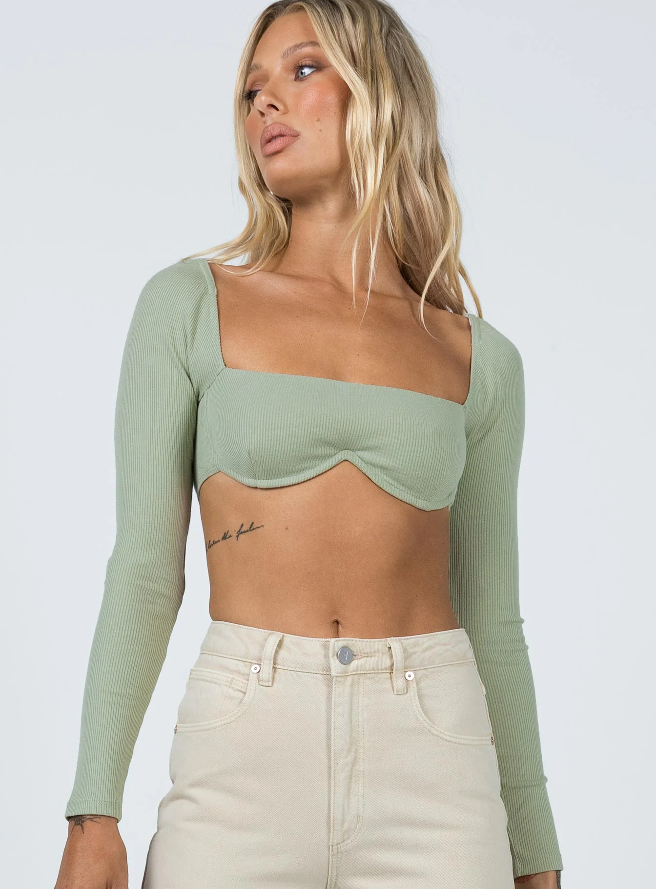 Becca Long Sleeve Crop Top Sage