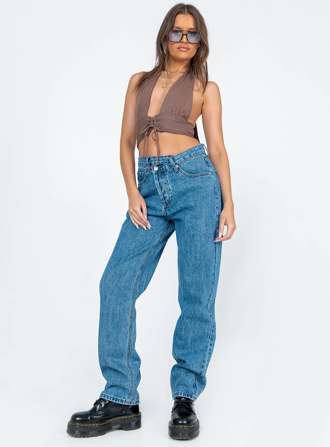 Holly Asymmetric Straight Leg Jean Mid Wash Denim