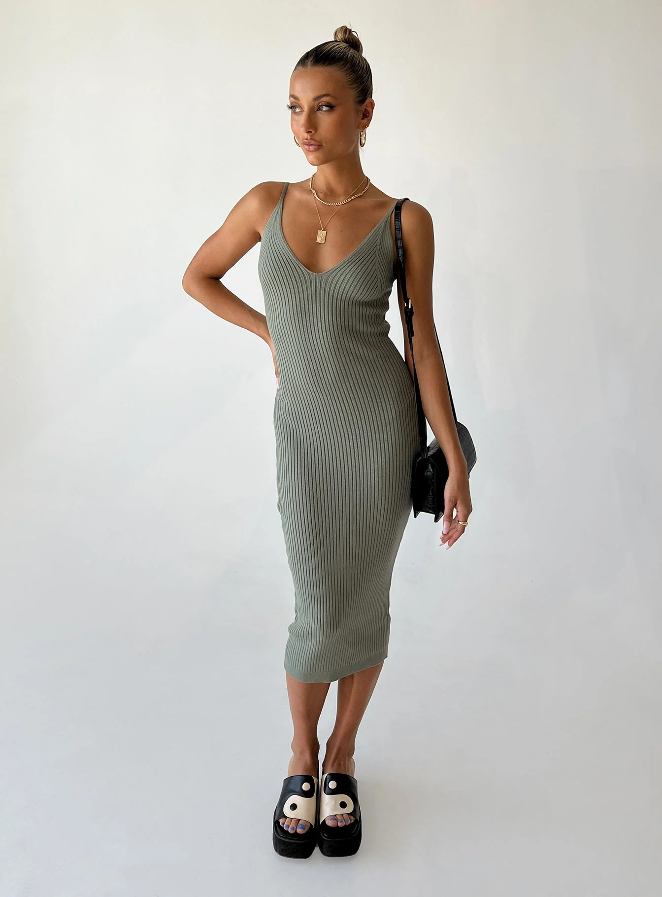 Oxford Midi Dress Green