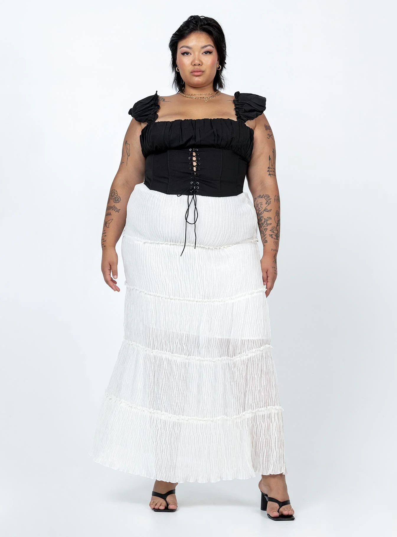 Sun Down Mid Rise Maxi Skirt Curve White
