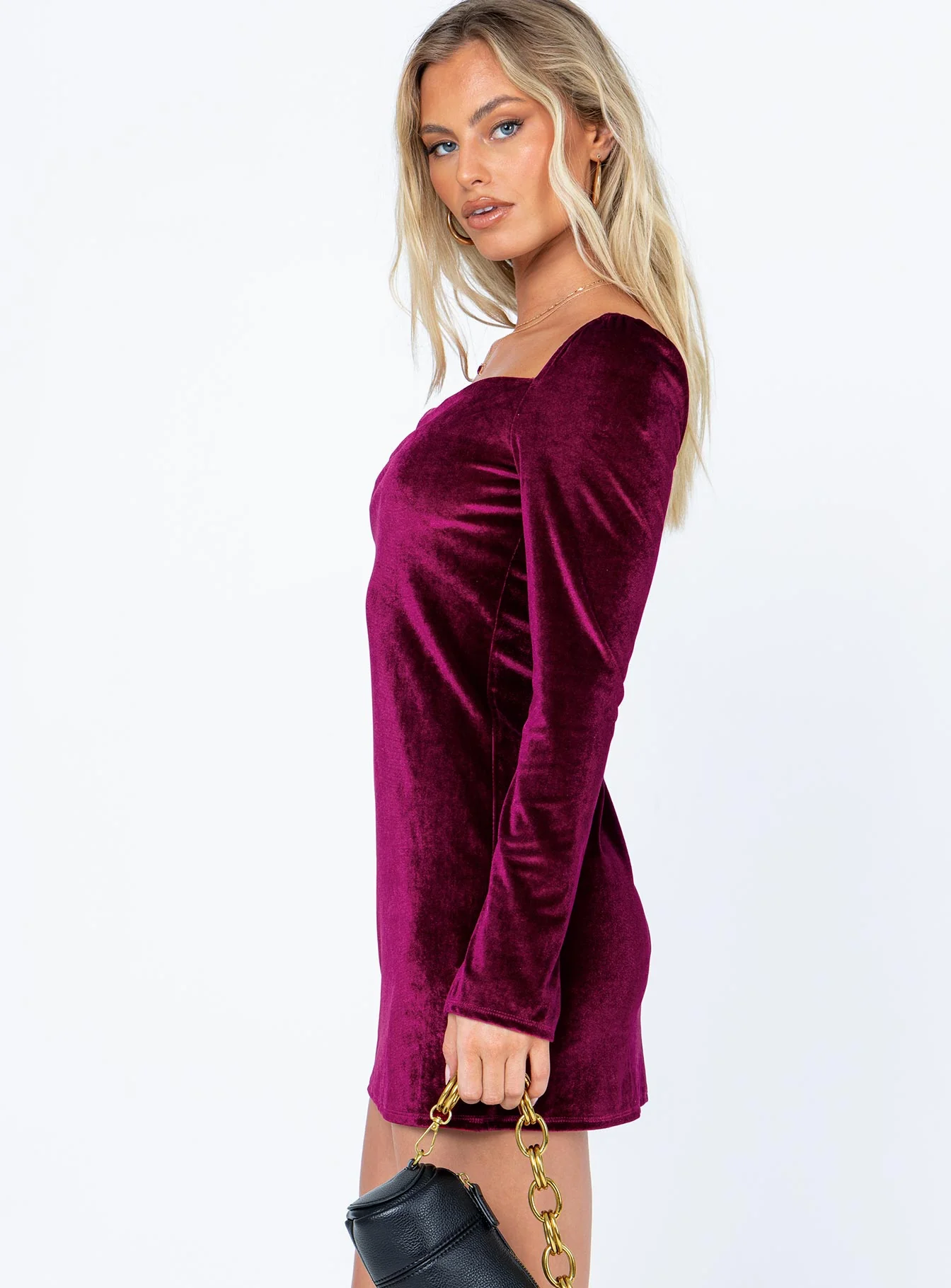 Star Power Velvet Mini Dress Burgundy