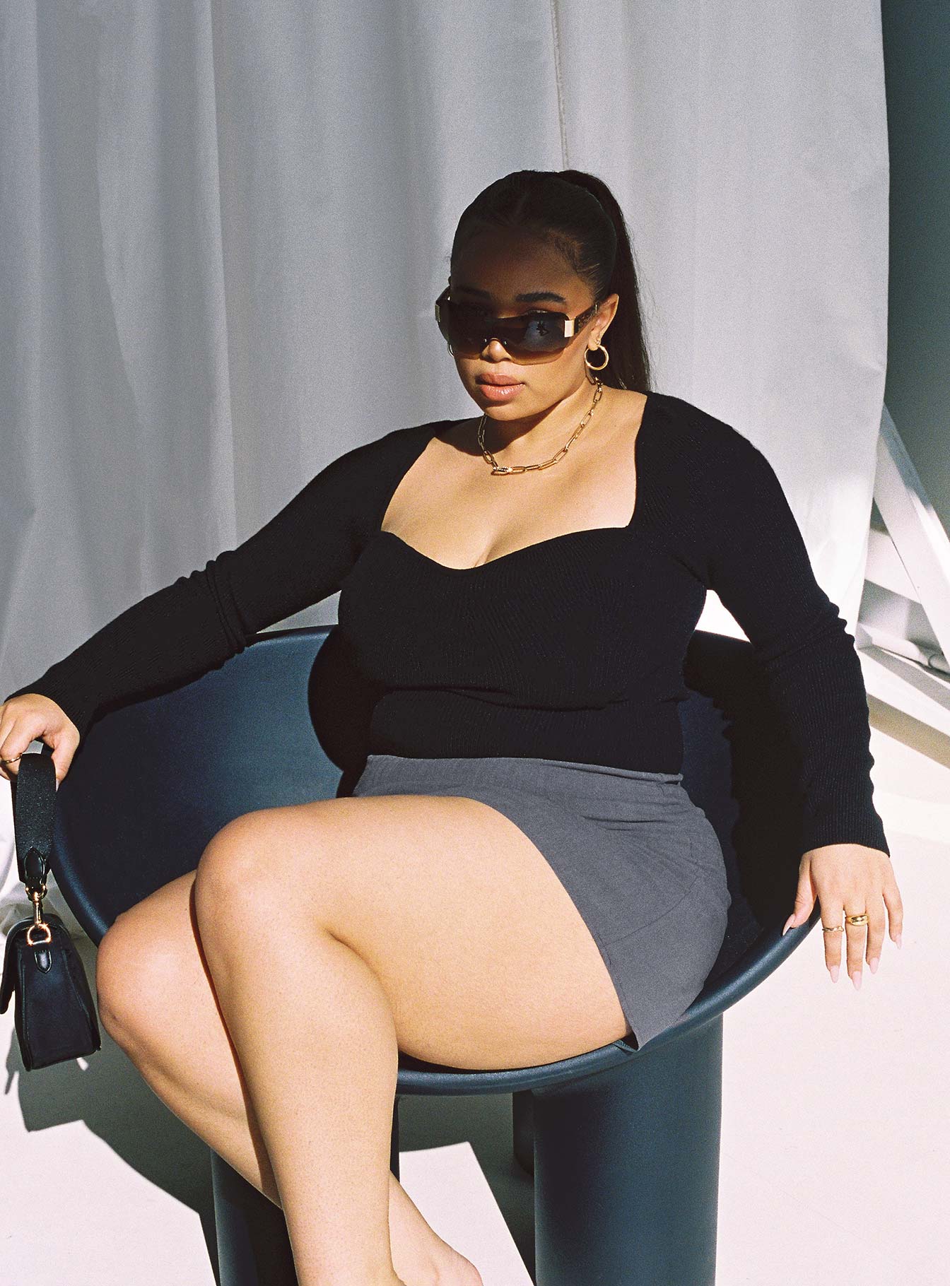 Alima Long Sleeve Top Black Curve