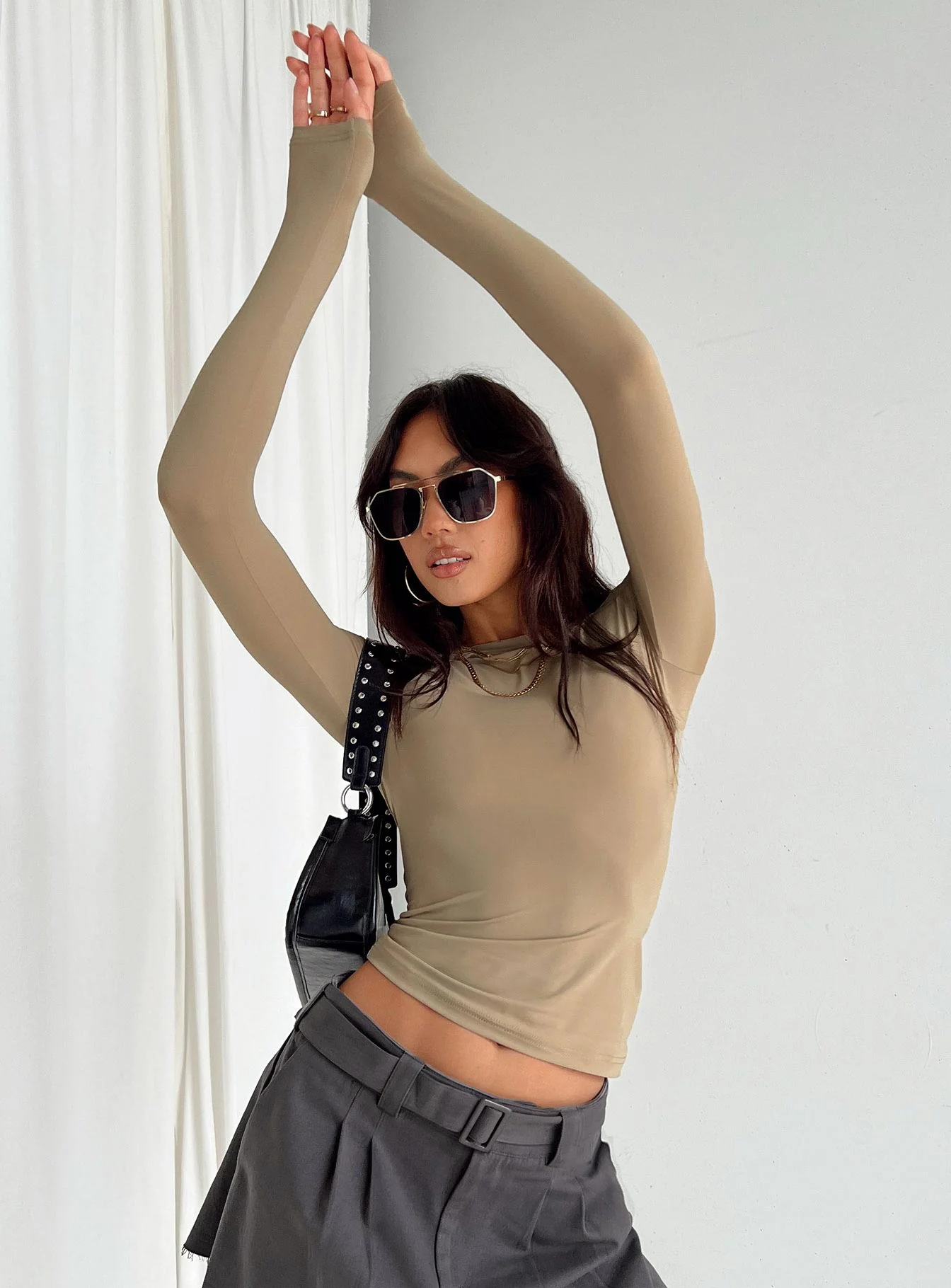 Arnim Eco Nylon Long Sleeve Top Latte