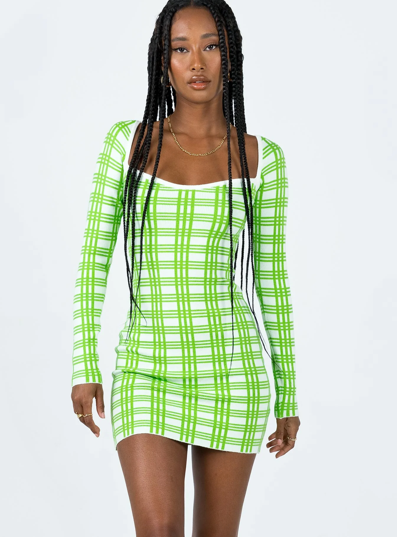 Sybil Long Sleeve Mini Dress Green / White