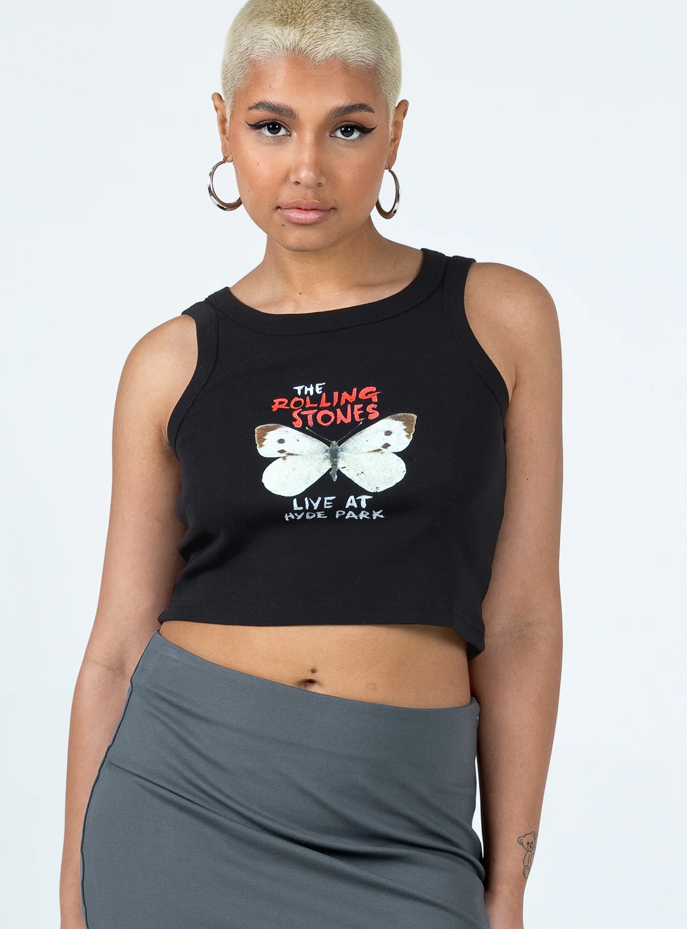 The Rolling Stones Butterly Cropped Tank Black