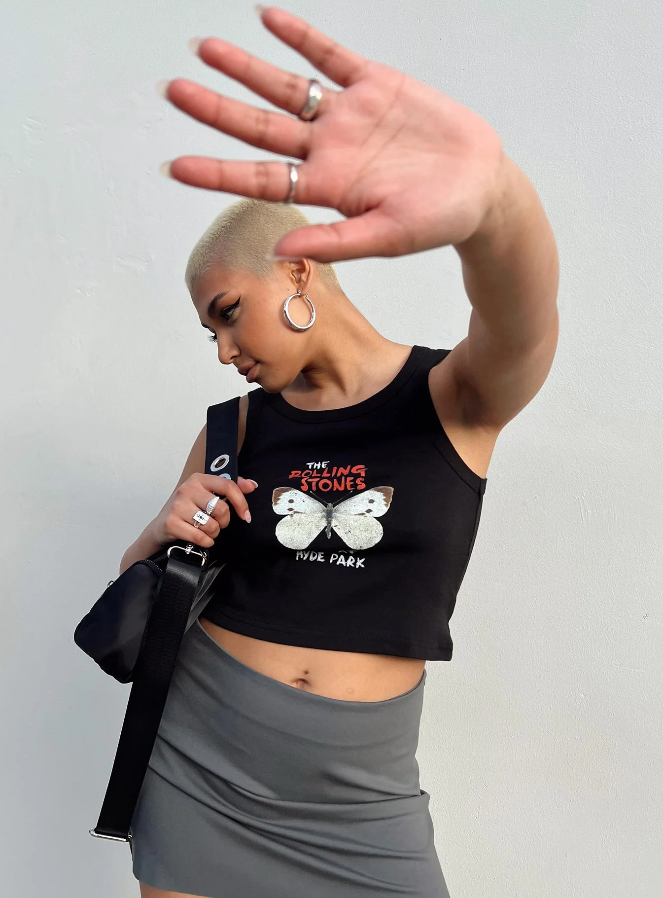 The Rolling Stones Butterly Cropped Tank Black