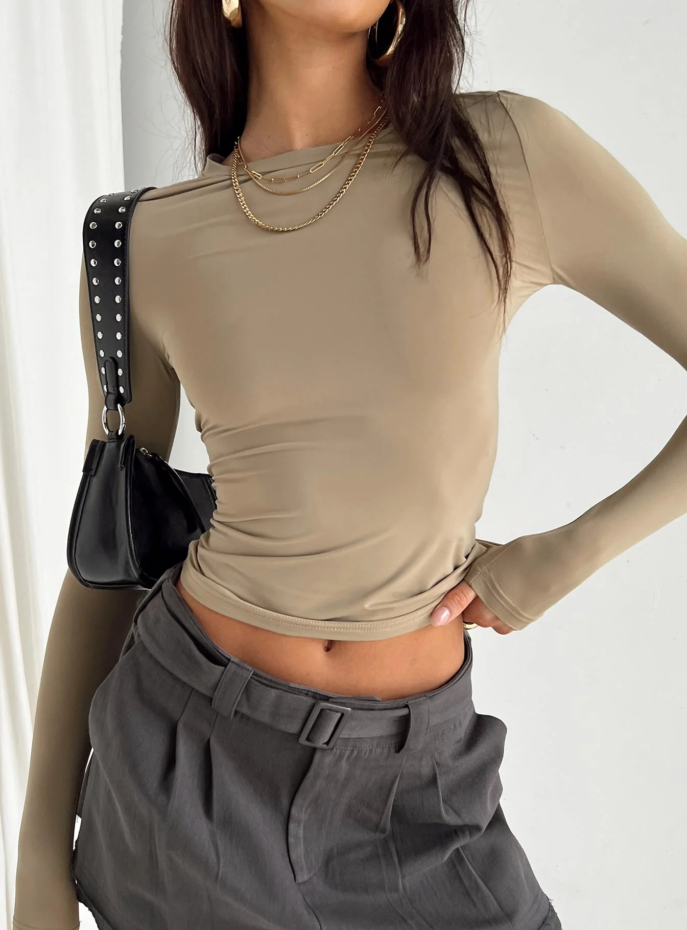Arnim Eco Nylon Long Sleeve Top Latte