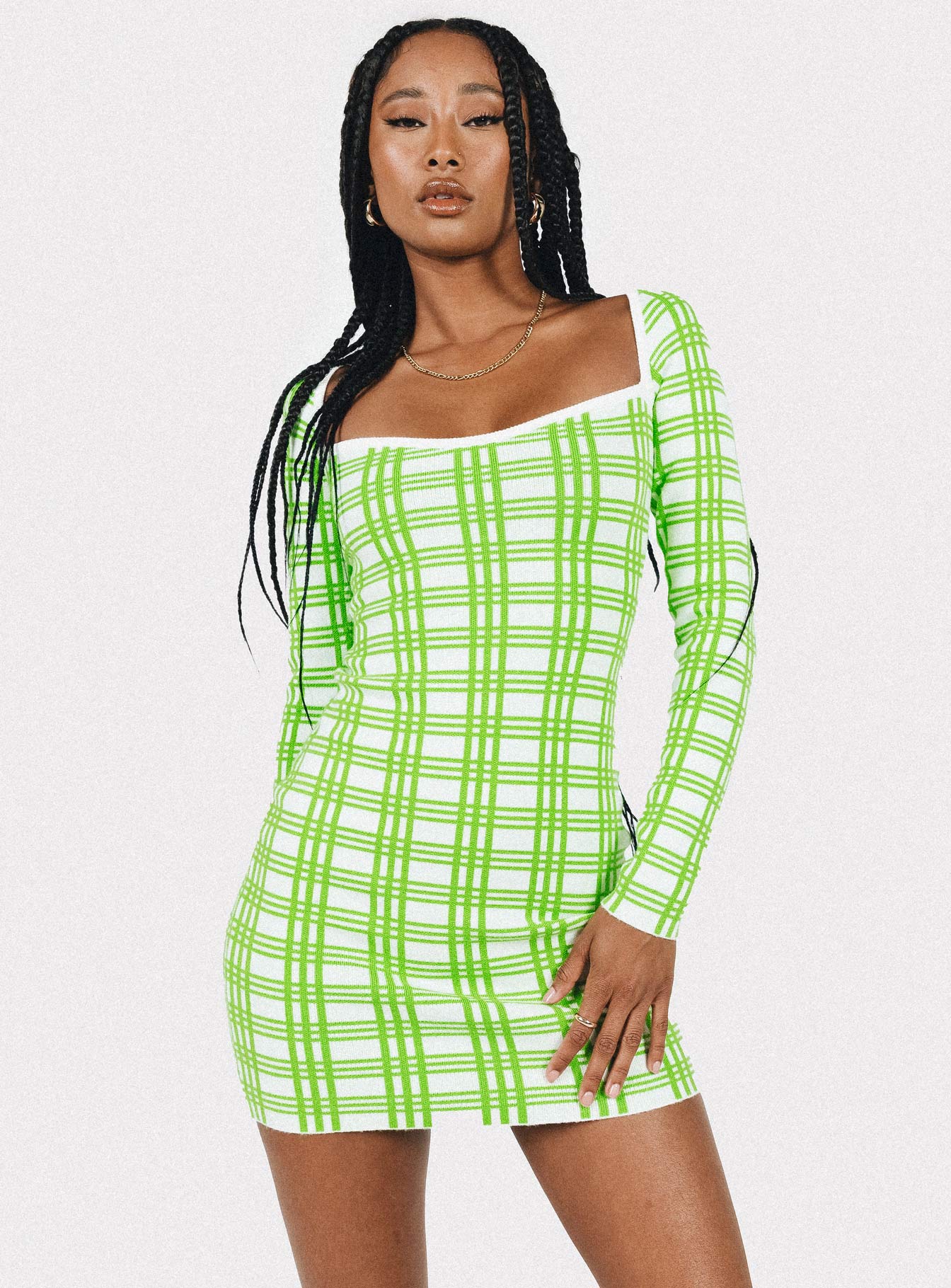 Sybil Long Sleeve Mini Dress Green / White
