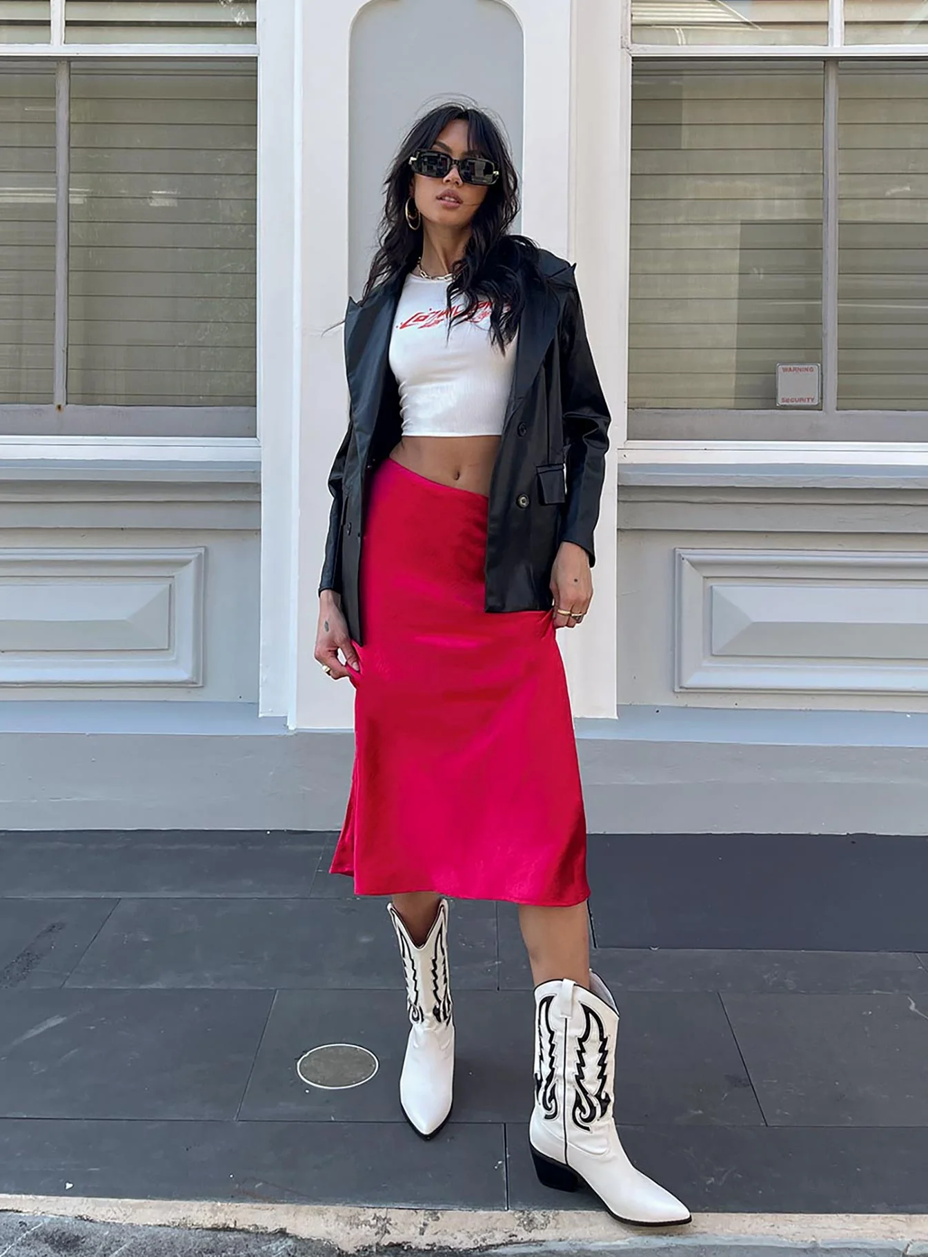 Tyra Satin Midi Skirt Red