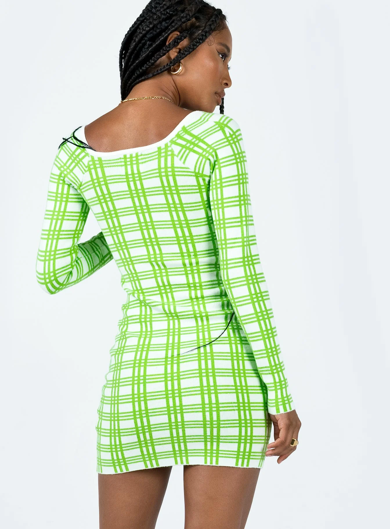 Sybil Long Sleeve Mini Dress Green / White