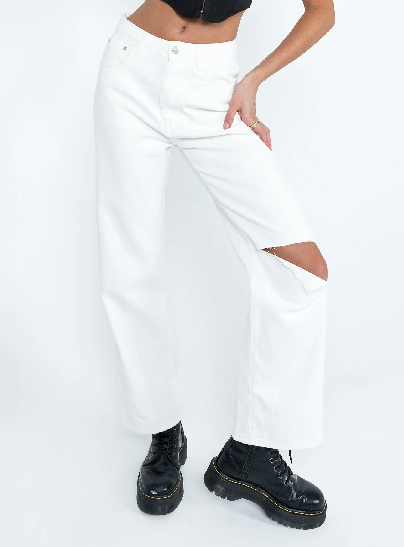 Sevina Wide Leg Denim Jeans White