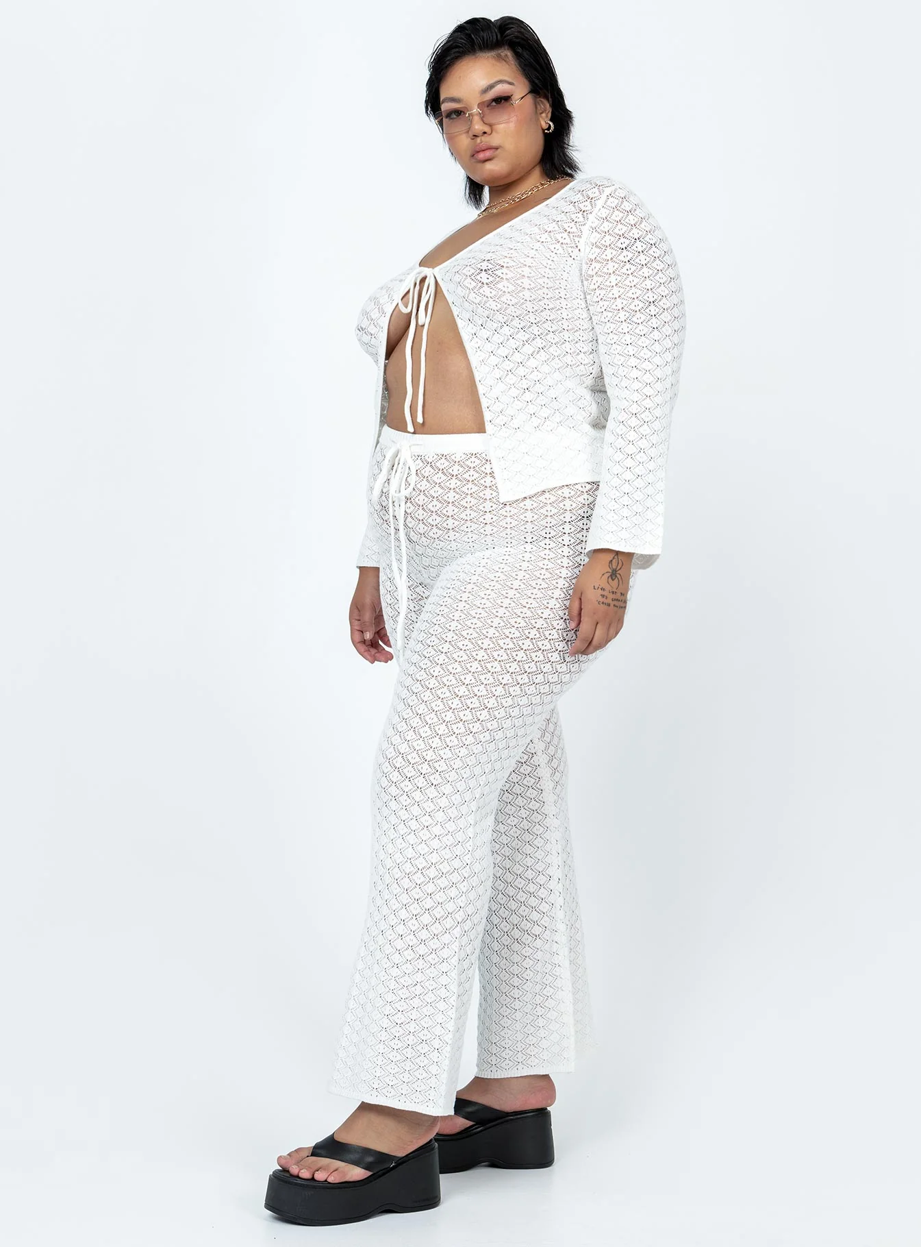 Wild & Free Crochet Pants Curve White