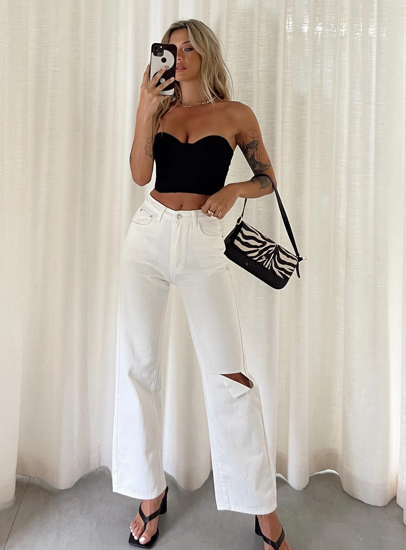 Sevina Wide Leg Denim Jeans White