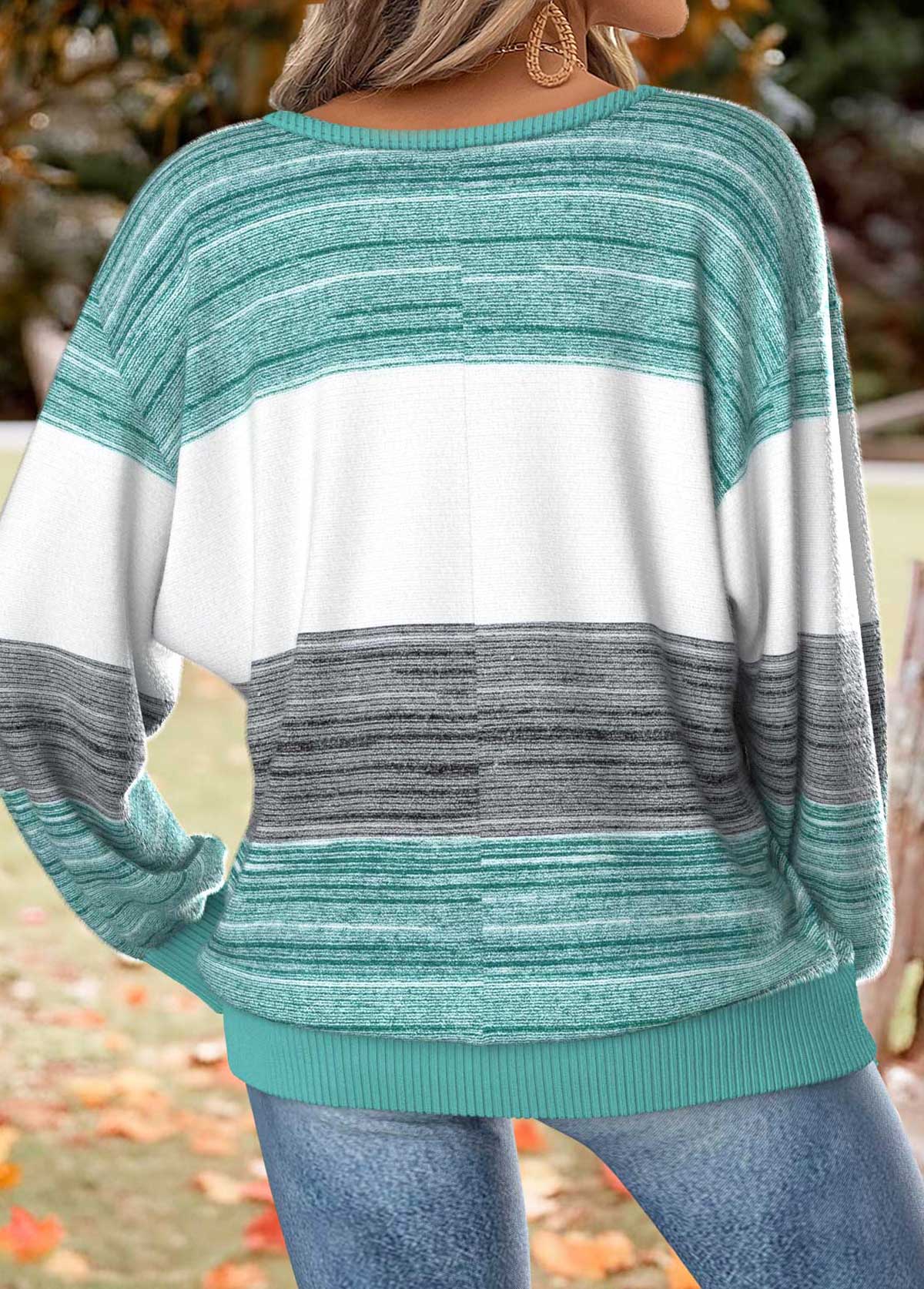 Mint Green Tummy Coverage Striped Long Sleeve T Shirt